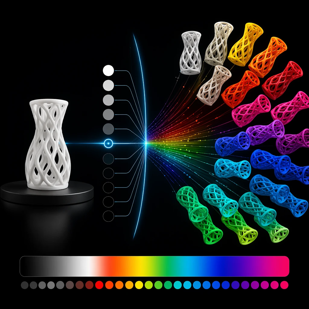 Color spectrum comparison: single color to full multi-color gamut